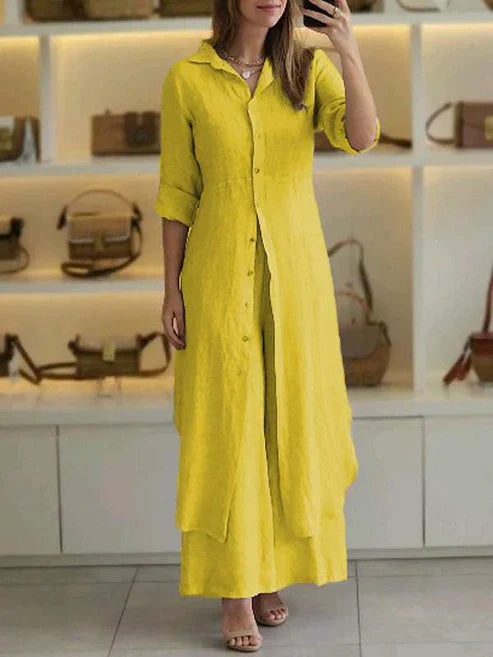 Vestido camisero mujer con botones manga tres cuartos largo