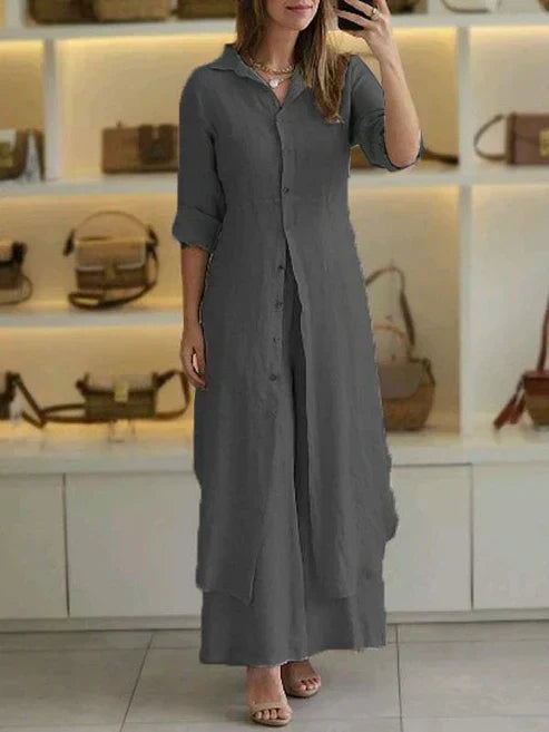 Vestido camisero mujer con botones manga tres cuartos largo