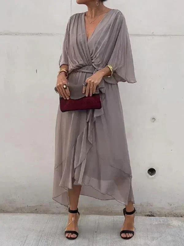 Vestido cruzado mujer Midi con cinturón y escote en pico