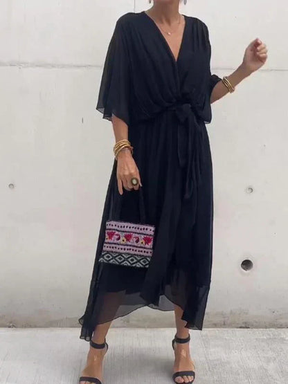 Vestido cruzado mujer Midi con cinturón y escote en pico