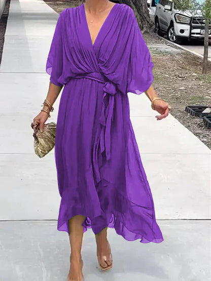 Vestido cruzado mujer Midi con cinturón y escote en pico