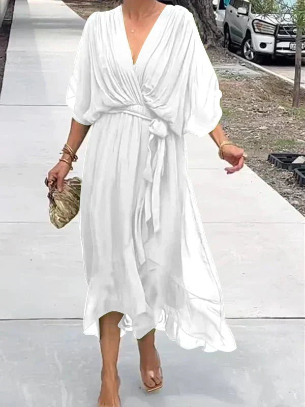 Vestido cruzado mujer Midi con cinturón y escote en pico