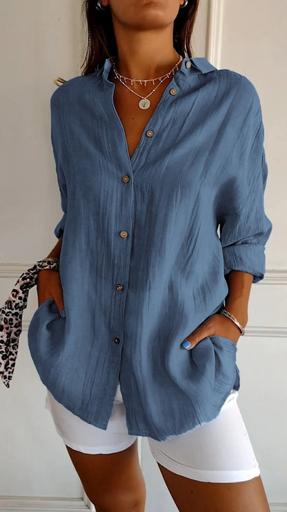 Camisa casual mujer de botones ajuste regular