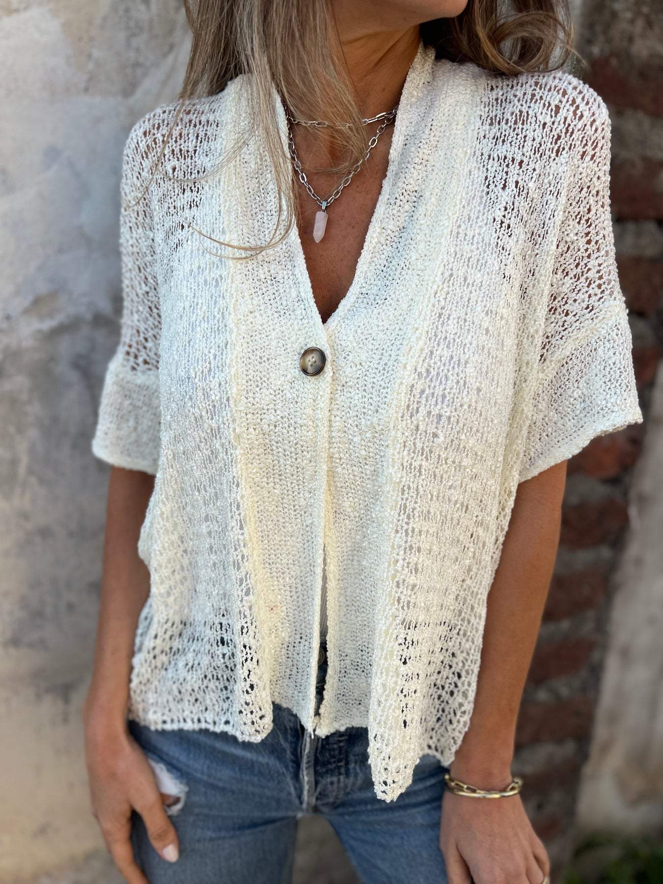 Blusa Mujer Tejida Escote en V Estilo Verano Ligera