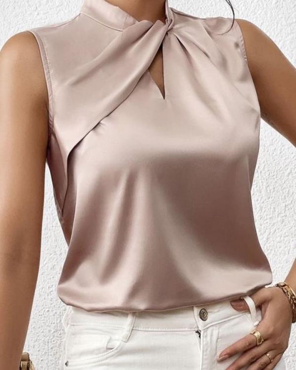 Blusa Mujer Satinada Sin Mangas Escote Drapeado