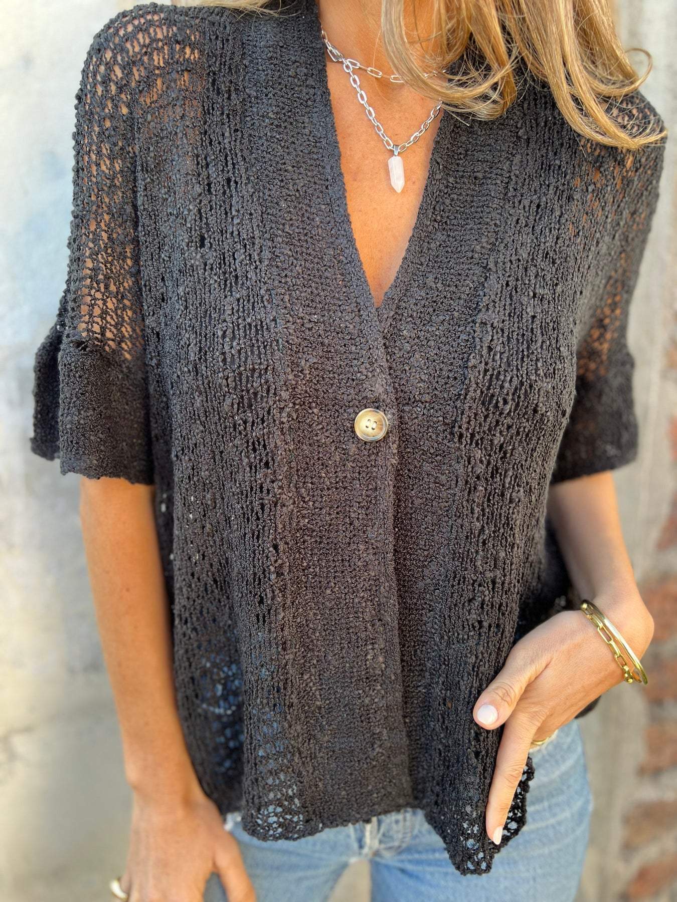 Blusa Mujer Tejida Escote en V Estilo Verano Ligera