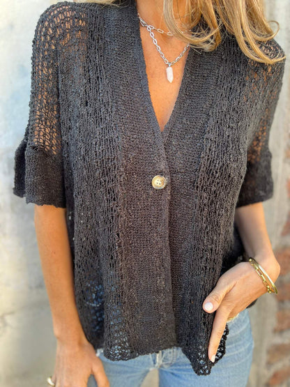 Blusa Mujer Tejida Escote en V Estilo Verano Ligera