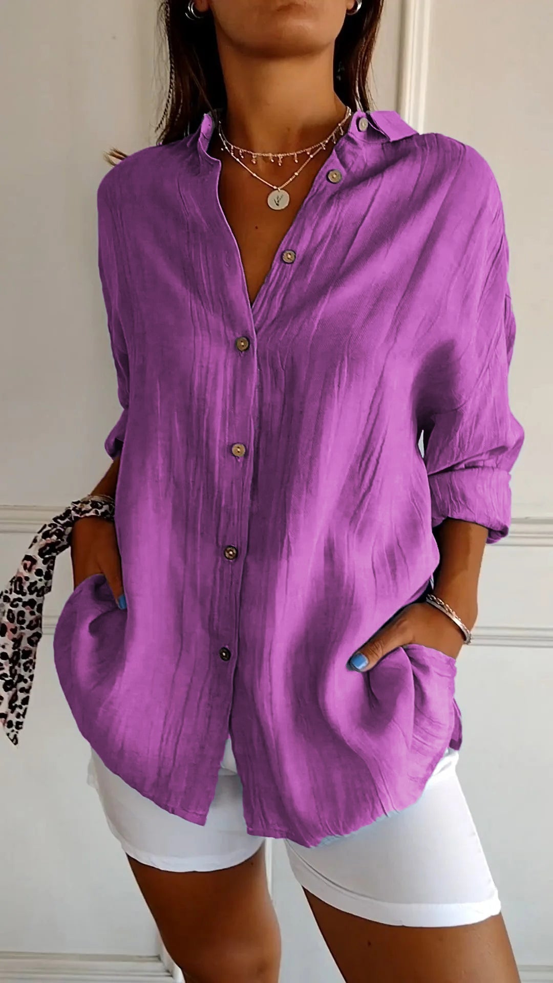 Camisa casual mujer de botones ajuste regular