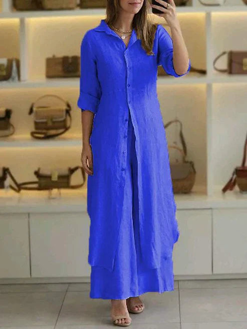 Vestido camisero mujer con botones manga tres cuartos largo - Mavetta