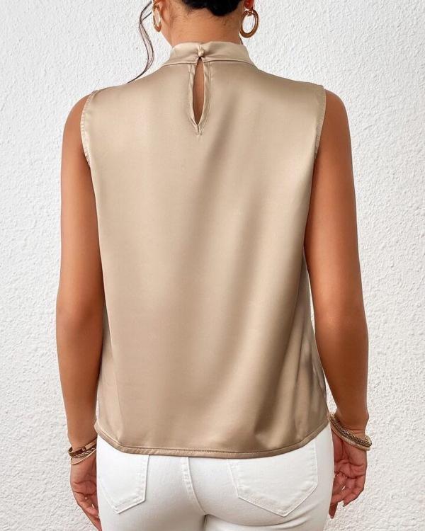 Blusa Mujer Satinada Sin Mangas Escote Drapeado