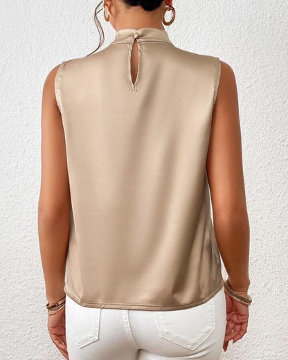 Blusa Mujer Satinada Sin Mangas Escote Drapeado