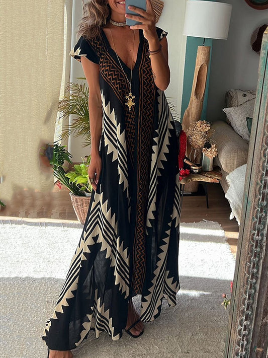 Vestido maxi mujer escote profundo mangas amplias - Mavetta