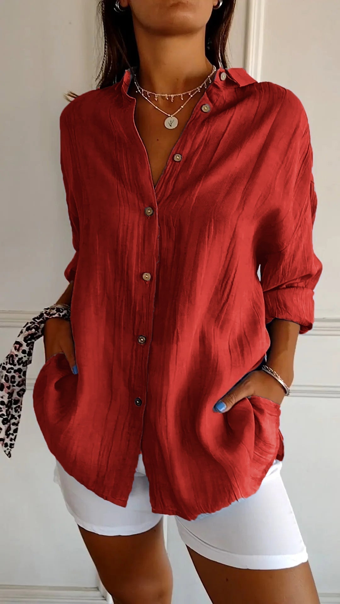 Camisa casual mujer de botones ajuste regular