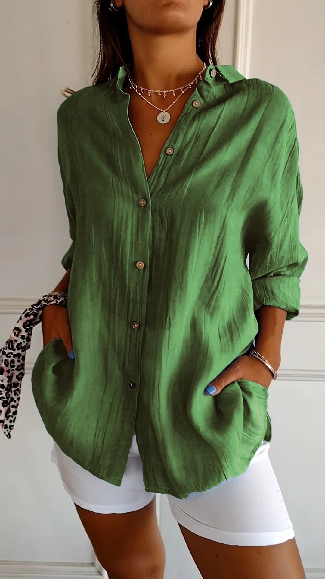 Camisa casual mujer de botones ajuste regular
