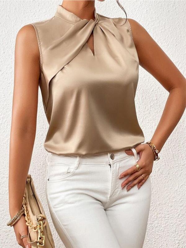 Blusa Mujer Satinada Sin Mangas Escote Drapeado - Mavetta