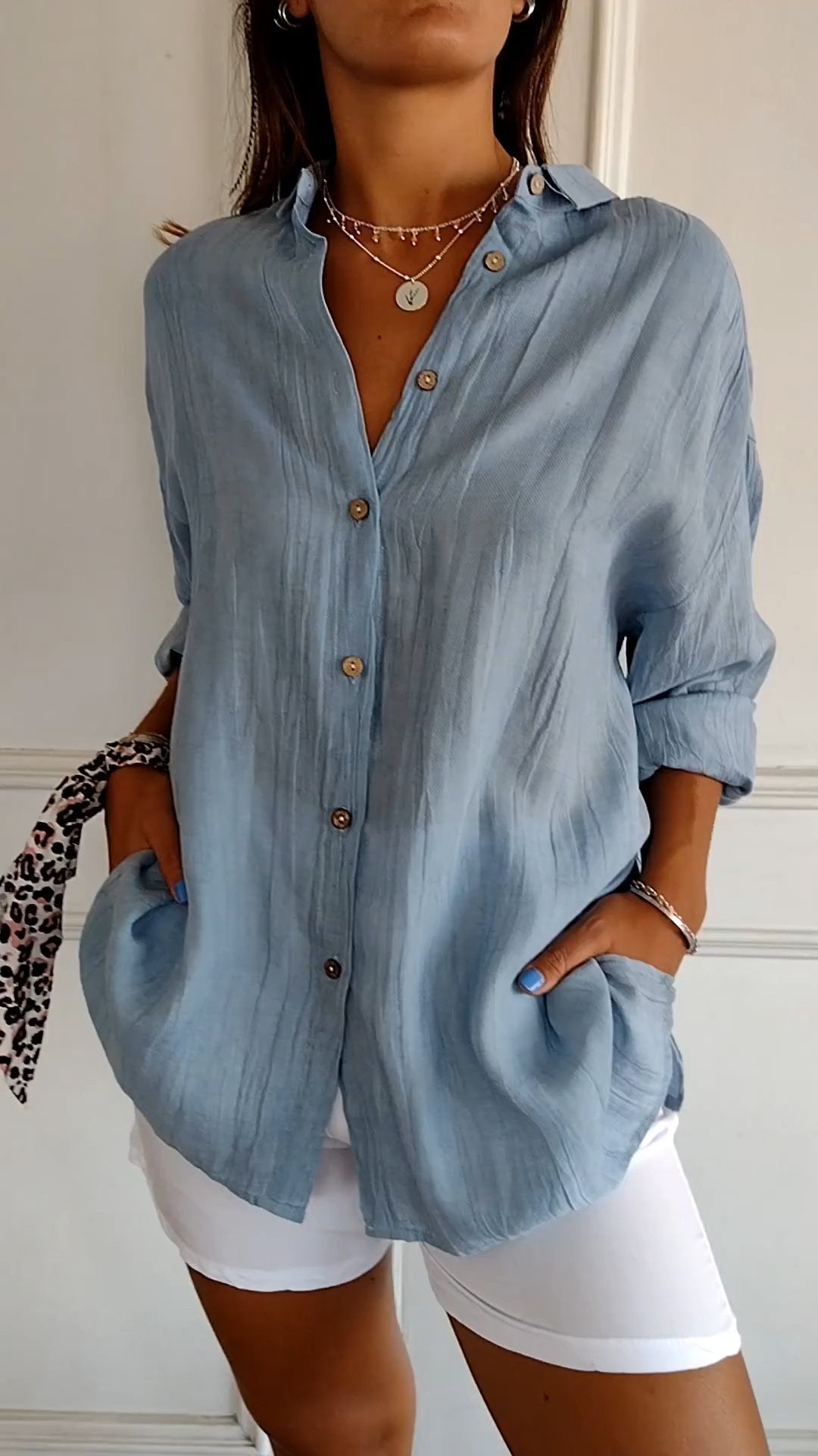 Camisa casual mujer de botones ajuste regular