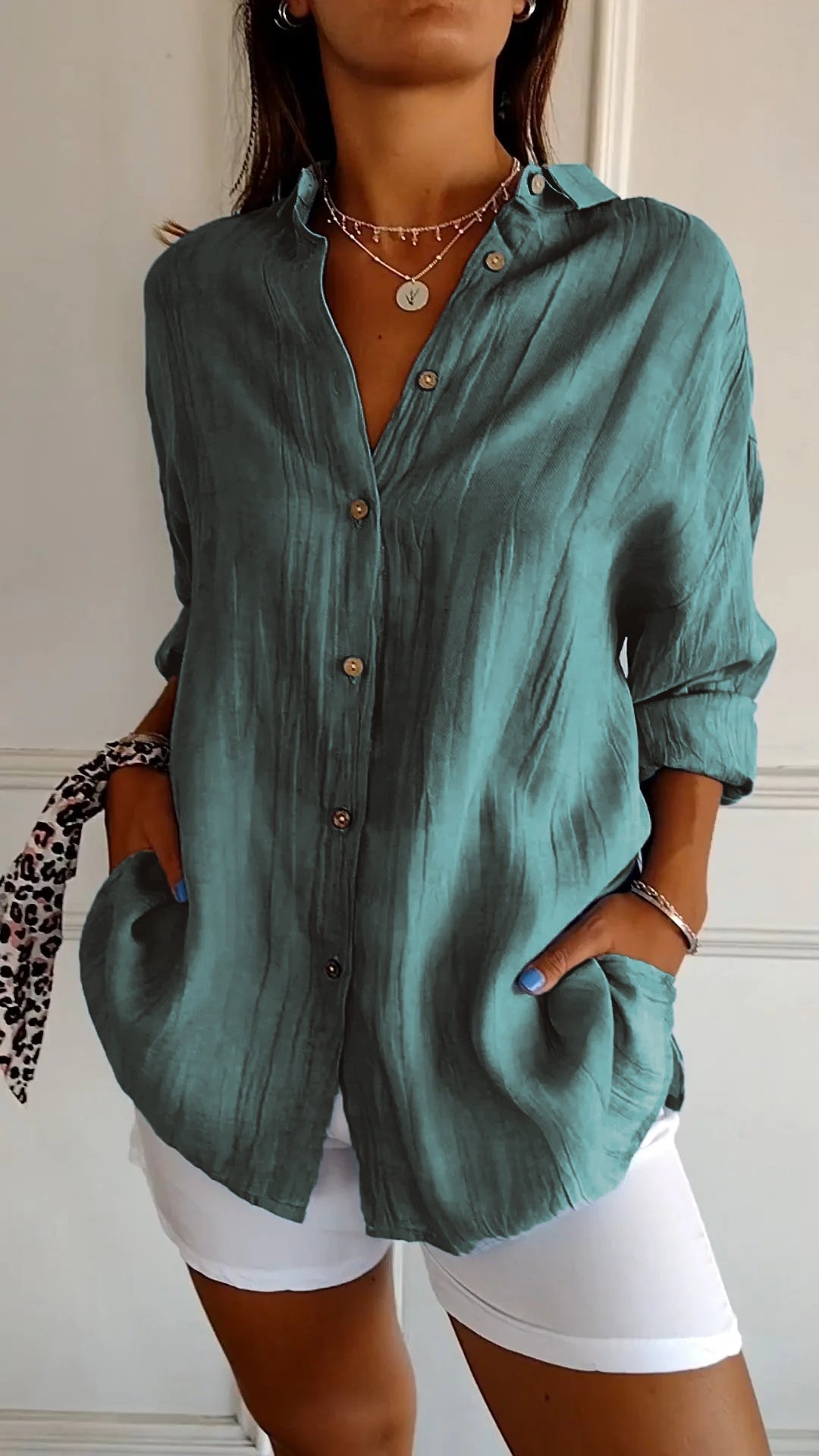 Camisa casual mujer de botones ajuste regular