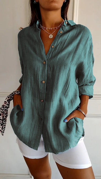 Camisa casual mujer de botones ajuste regular