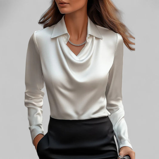 Blusa Mujer Satinada Cuello Drapeado Elegante - Mavetta
