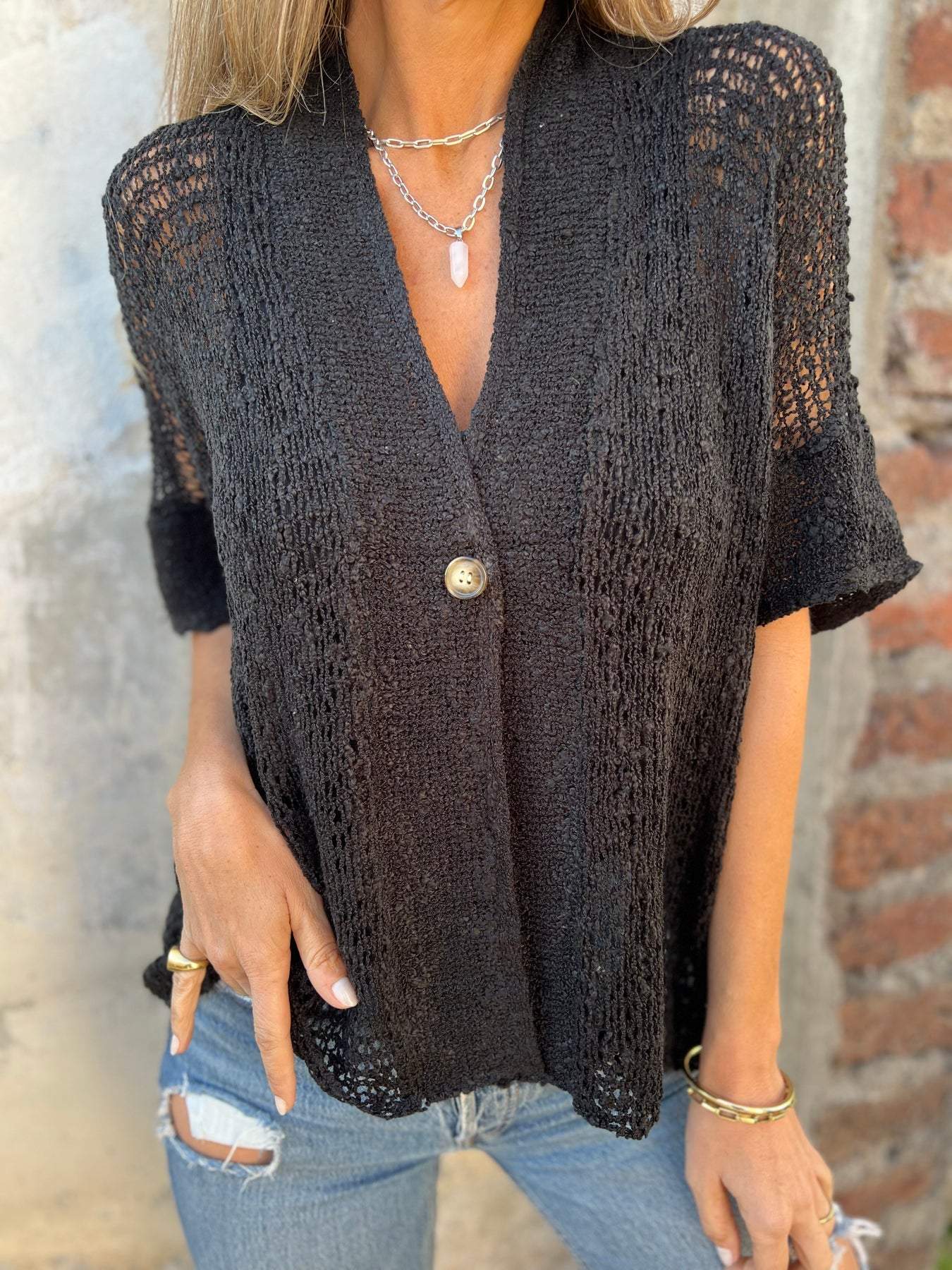 Blusa Mujer Tejida Escote en V Estilo Verano Ligera