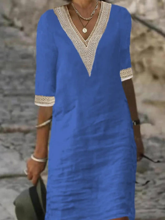 Vestido Mujer con Escote en V y Detalles de Encaje - Mavetta