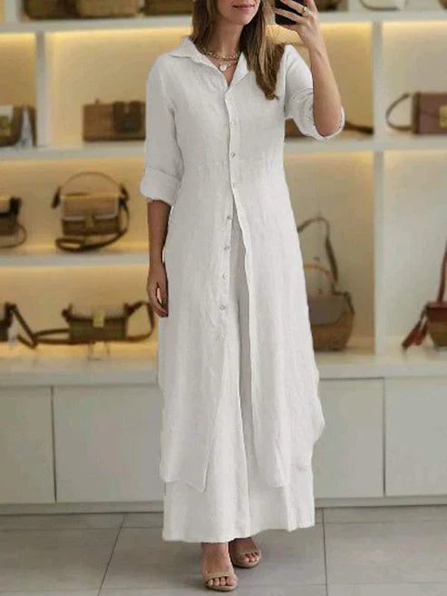 Vestido camisero mujer con botones manga tres cuartos largo