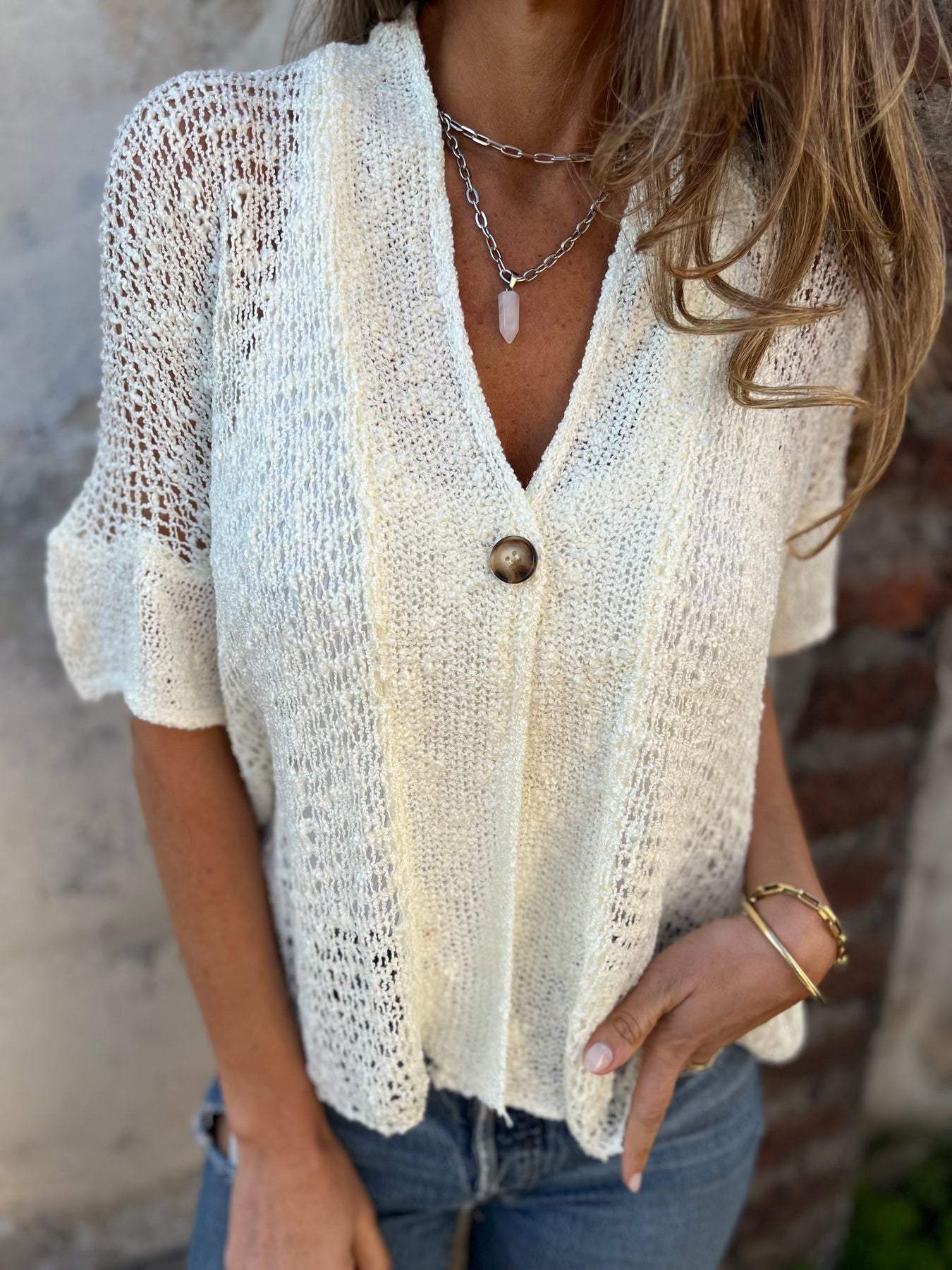 Blusa Mujer Tejida Escote en V Estilo Verano Ligera