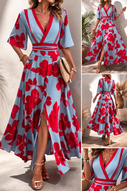 Vestido Largo Mujer Floral Tela Suave Escote en V Ajustable
