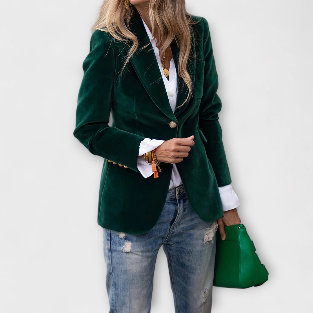 Blazer Mujer de Terciopelo Corte Clásico con Botones