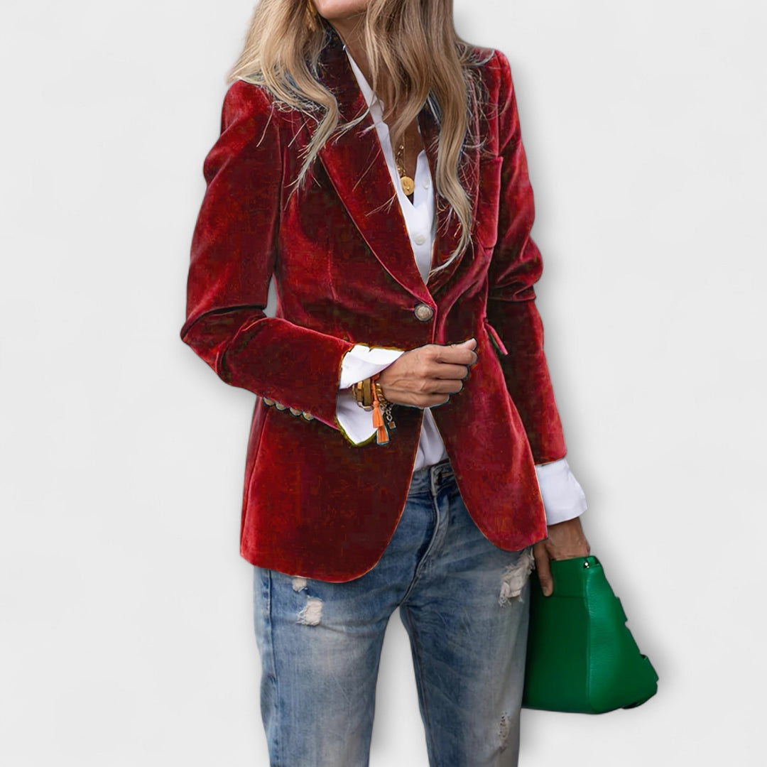 Blazer Mujer de Terciopelo Corte Clásico con Botones - Mavetta