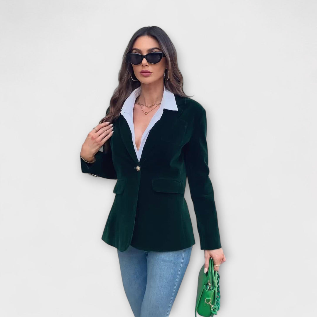 Blazer Mujer de Terciopelo Corte Clásico con Botones