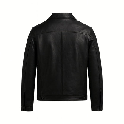 Chaqueta Trucker Hombre de Cuero Nappa Botones Cuello Camisa
