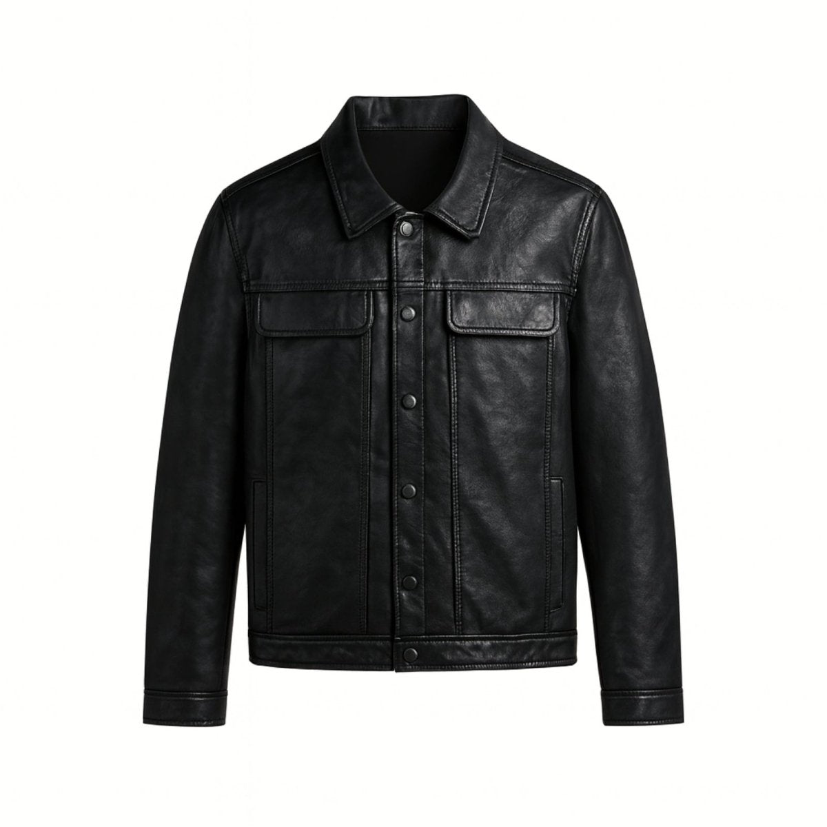 Chaqueta Trucker Hombre de Cuero Nappa Botones Cuello Camisa