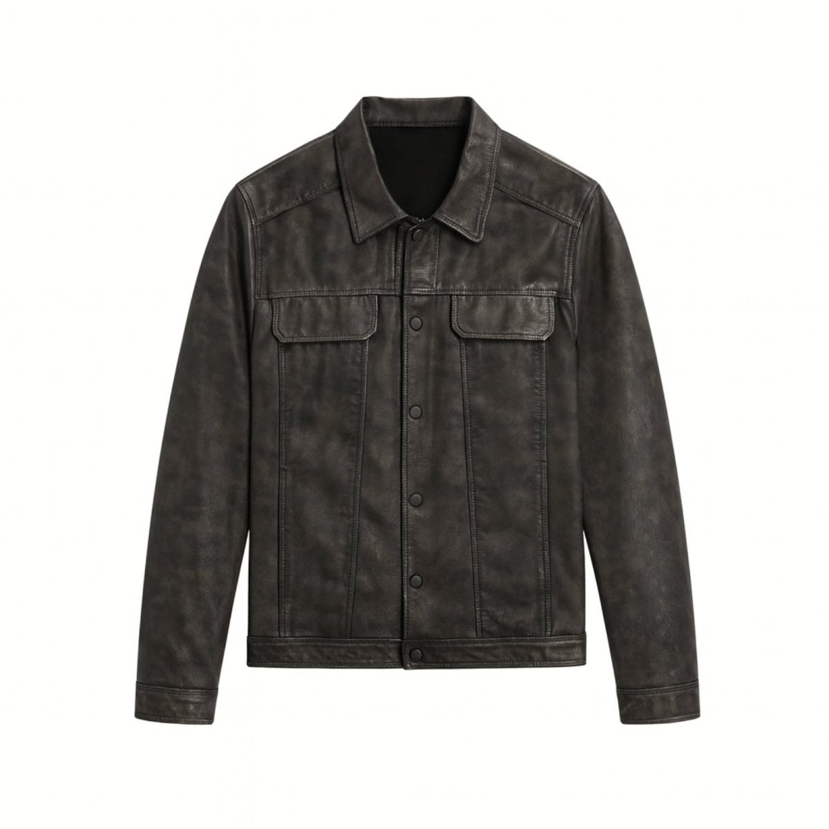 Chaqueta Trucker Hombre de Cuero Nappa Botones Cuello Camisa