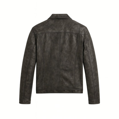 Chaqueta Trucker Hombre de Cuero Nappa Botones Cuello Camisa