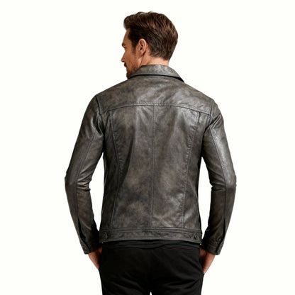 Chaqueta Trucker Hombre de Cuero Nappa Botones Cuello Camisa