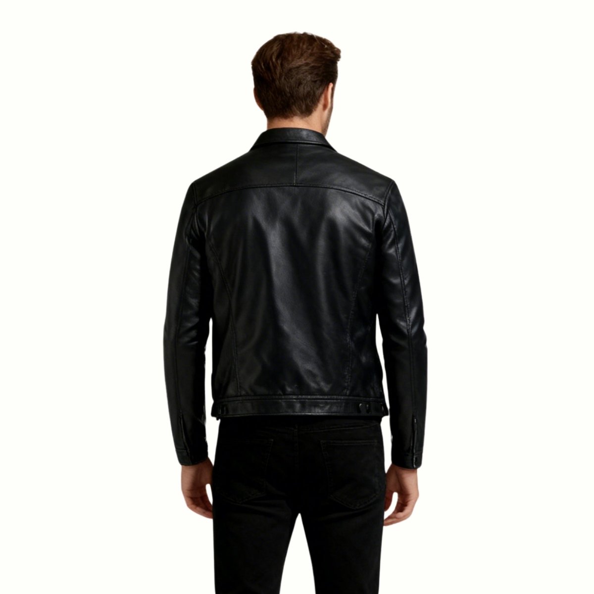 Chaqueta Trucker Hombre de Cuero Nappa Botones Cuello Camisa