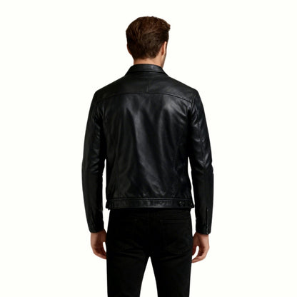 Chaqueta Trucker Hombre de Cuero Nappa Botones Cuello Camisa