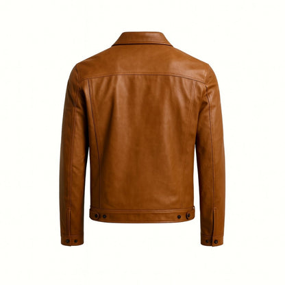 Chaqueta Trucker Hombre de Cuero Nappa Botones Cuello Camisa