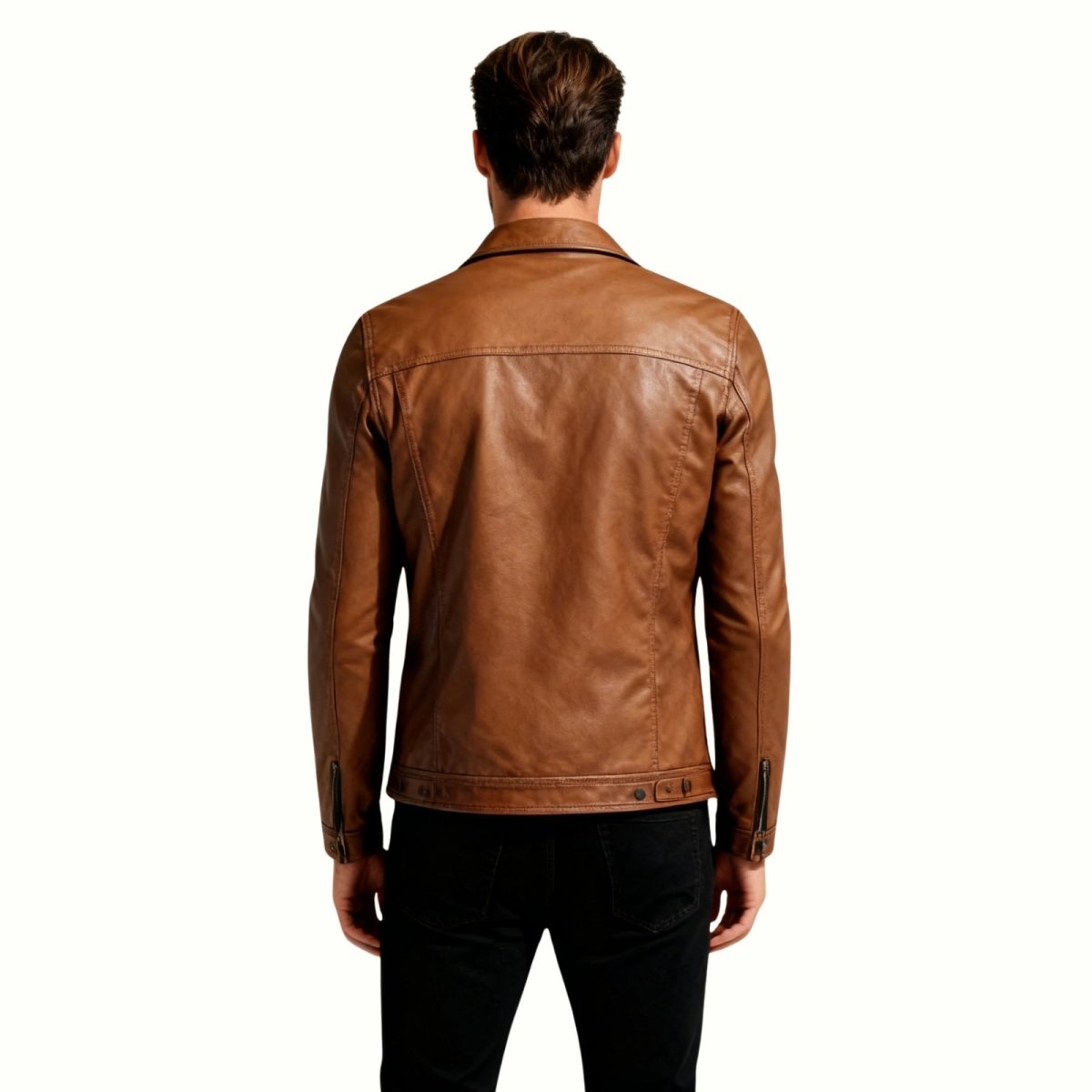 Chaqueta Trucker Hombre de Cuero Nappa Botones Cuello Camisa