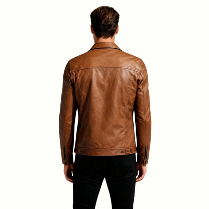 Chaqueta Trucker Hombre de Cuero Nappa Botones Cuello Camisa
