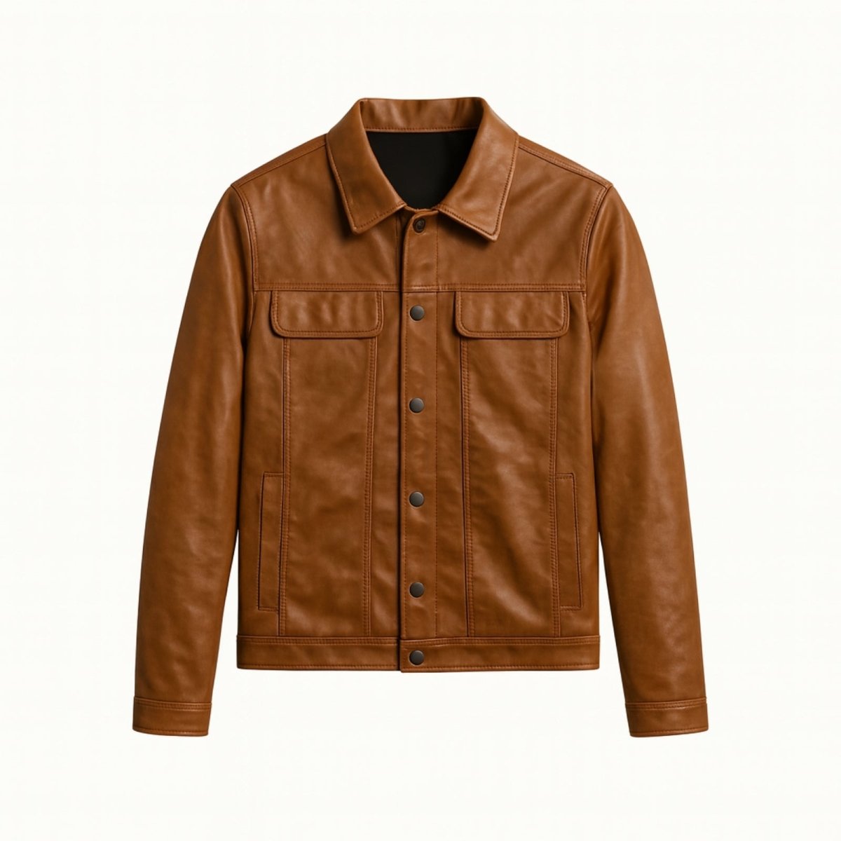 Chaqueta Trucker Hombre de Cuero Nappa Botones Cuello Camisa