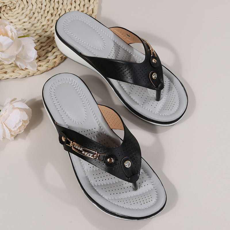 Sandalias Cuña Mujer con Tiras Decorativas Elegantes