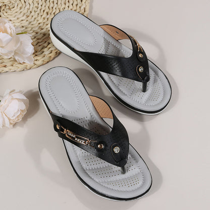 Sandalias Cuña Mujer con Tiras Decorativas Elegantes