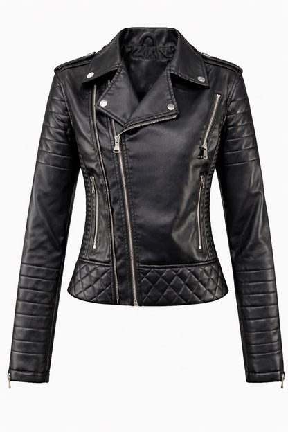 Chaqueta Moto Mujer de Cuero Ajuste Entallado - Mavetta