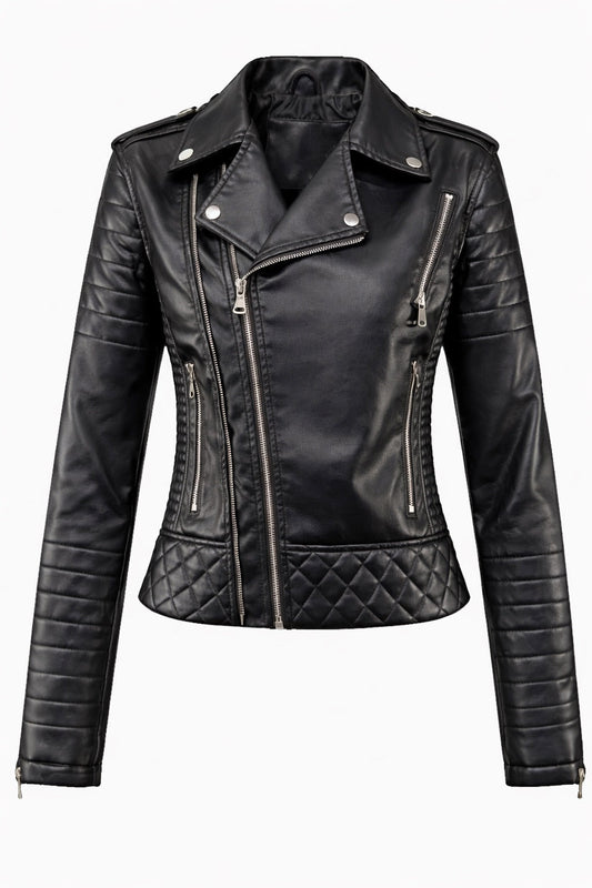 Chaqueta Moto Mujer de Cuero Ajuste Entallado - Mavetta