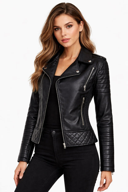 Chaqueta Moto Mujer de Cuero Ajuste Entallado