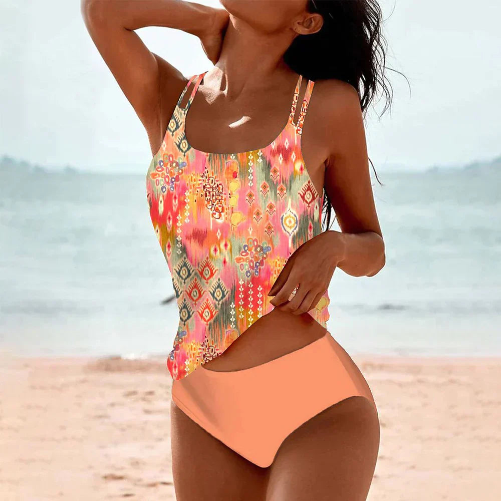 Bañador Tankini Mujer de Dos Piezas Tirantes Dobles Ajustado