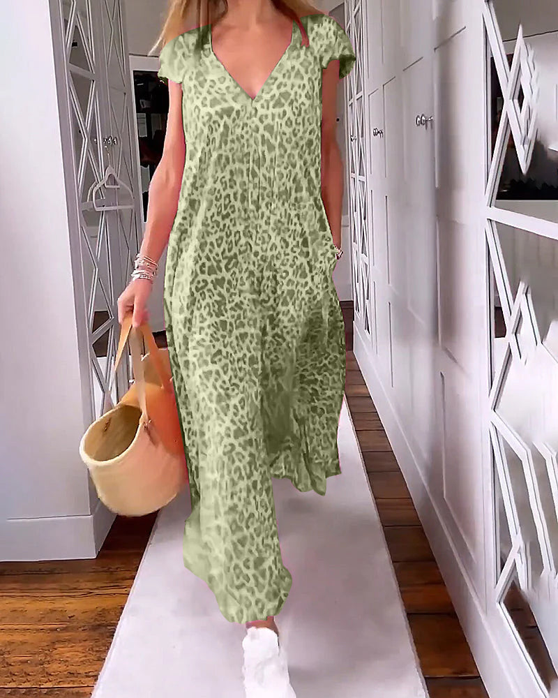 Vestido Mujer Veraniego Escote en V Estampado
