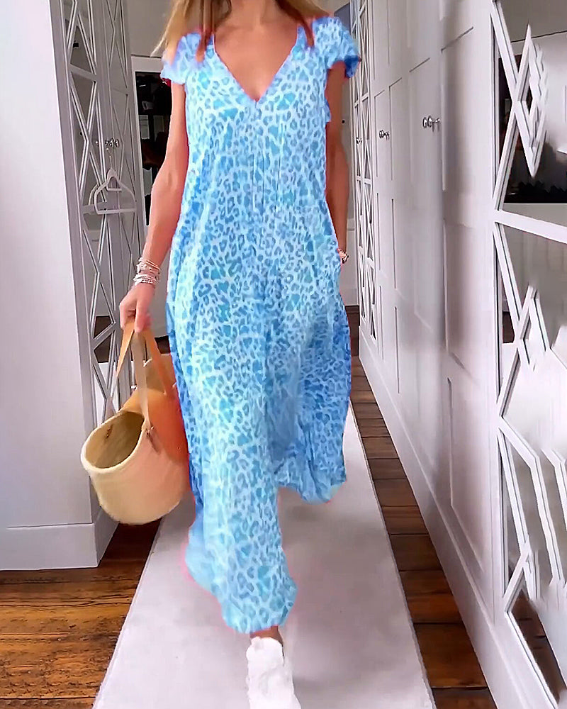 Vestido Mujer Veraniego Escote en V Estampado
